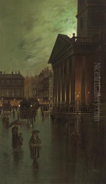 Figures In A Moonlit City Street - view 1