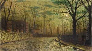 Figure On A Moonlit Lane, St. John's Road, Ryde, Isle Of Wight by John Atkinson Grimshaw