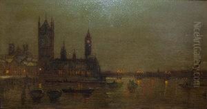The House Of Parliament And The Thames At Night by John Atkinson Grimshaw