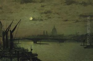St Paul's Cathedral, From The River Thames by John Atkinson Grimshaw