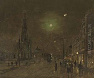 The Scott Memorial And Princes's Street, Edinburgh At Night by John Atkinson Grimshaw