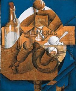 Tasse, Verres Et Bouteilles (le Journal) by Juan Gris