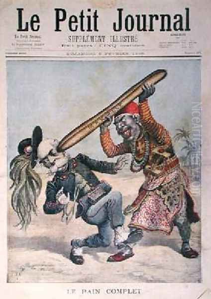 Caricature of Francesco Crispi 1818-1901 and the defeat of the Italian invading army at the siege of Makalle Ethiopia cover of Le Petit Journal 9th February 1896 - view 1