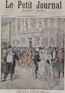 A Wedding on a Bicycle front cover illustration from Le Petit Journal 5th March 1897 by Henri Meyer