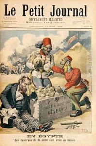 Egypt The Reserves of the Debt Going up in Smoke illustration from Le Petit Journal 14th June 1896 by Henri Meyer