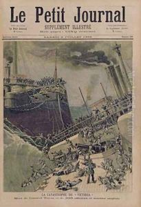An Accident Aboard the Victoria the Death of Admiral Tyron and 359 Officers and English Sailors illustration from Le Petit Journal 8th July 1893 by Henri Meyer