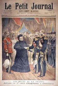 The French Hosts the Arrival of the Queen of England at Cherbourg front cover of Le Petit Journal 14 March 1897 by Henri Meyer