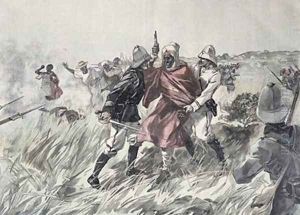 The capture of Toure Samory 1835-1900 by Lieutenant Jacquin near Guelemou in 1898 from Le Petit Journal 30th October 1898 by Henri Meyer