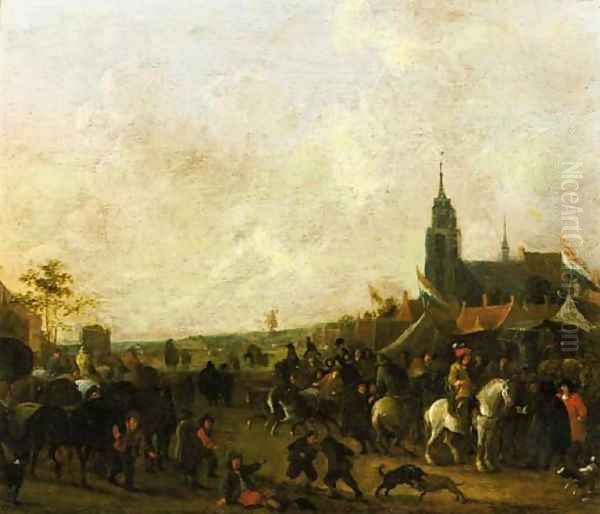 A horse fair outside a town - view 1
