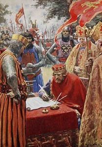 King John signing the Magna Carta reluctantly