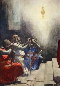Galahad alone could see the perfect beauty of the Holy Grail 1925 by A.C. Michael