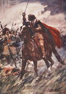 Through their ranks rode Wallenstein drawn sword in hand illustration from A History of Germany by A.C. Michael