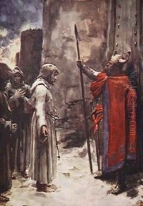 Barefoot clad in a hair shirt, Henry appeared before the gates begging for admission illustration from A History of Germany