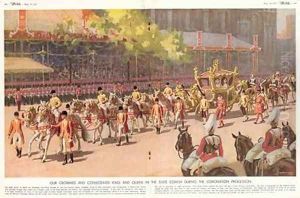 Our Crowned and Consecrated King and Queen in the State Coach During the Coronation Procession on 12th May 1937 from The Sketch 19th May 1937 by A.C. Michael