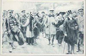 The Weekend away from the Front British officers and men on short leave from the trenches arriving at Victoria from The Illustrated War News 1915 by A.C. Michael