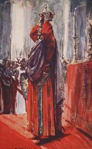 He reached the altar where the crown lay lifting it he placed it upon his head illustration from A History of Germany by A.C. Michael