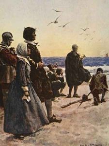 The Departure of the Mayflower illustration from This Country of Ours The Story of the United States by A.C. Michael