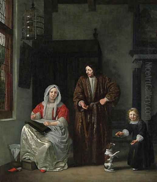 An elegant Family with a Dog in an Interior - view 1