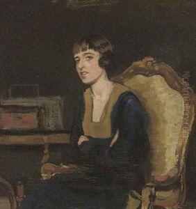 Portrait of the artist's sister, seated half-length, in a black dress by Harrington Mann