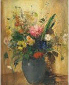 Summer Bouquet In A Blue Vase