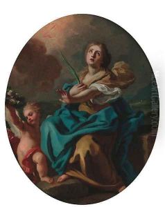 A female saint with a putto