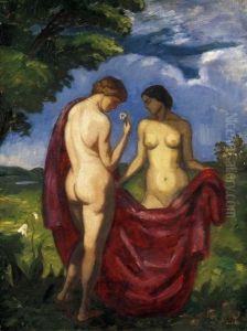 Nudes With Red Plaid, 1910s