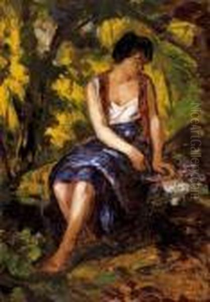 Woman With A Bunch Of Flowers - view 1