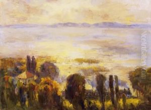The Lake Balaton From Foldvar With A Smoky Train In The Foreground
