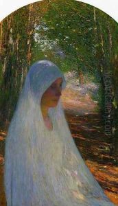 Young Woman Veiled in White in a Forest by Henri Martin