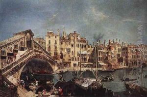 The Rialto Bridge from the Riva del Vin c. 1740 by Michele Marieschi