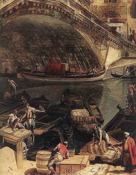 The Rialto Bridge in Venice (detail) c. 1740 - view 1