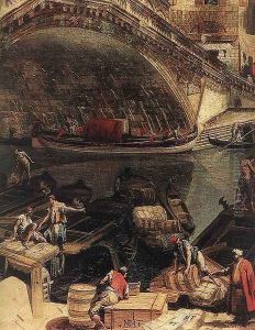 The Rialto Bridge in Venice (detail) c. 1740 by Michele Marieschi