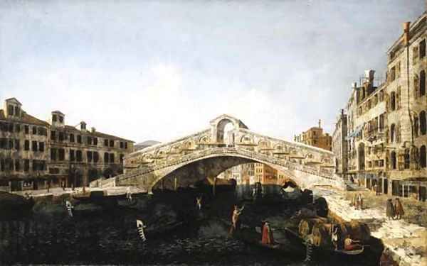 The Rialto Bridge, Venice, from the South, with the Fondamenta del Vin and the Fondamento del Ferro and numerous gondolas and barges - view 1