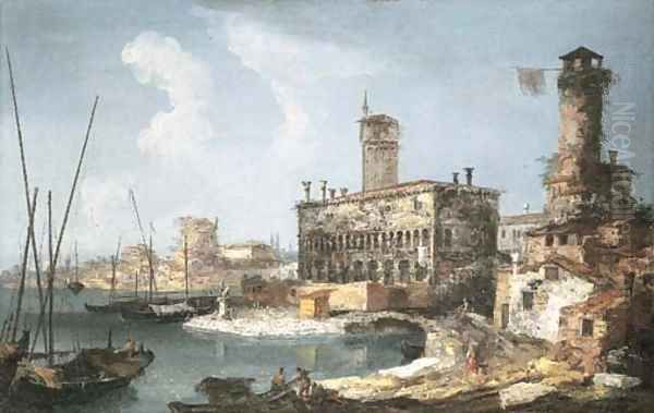 A capriccio landscape with a medieval palace and a tower - view 1