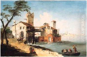 Capricci of the Venetian Lagoon, with boatmen and peasants by Michele Marieschi