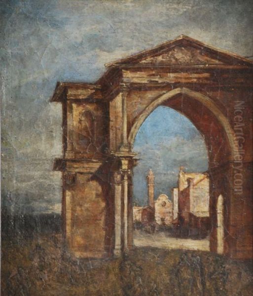 A Venetian Capriccio Scene With A Triumphal Arch - view 1