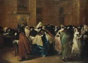 The Ridotto In Venice With Masked Figures Conversing by Francesco Guardi