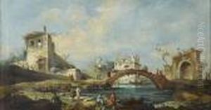 A
Capriccio
With Figures Standing Before A Bridge by Francesco Guardi