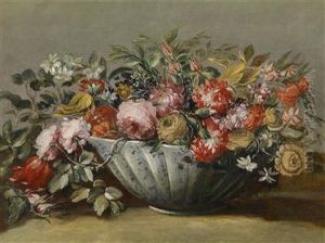 A Still Life Of Flowers With Roses by Francesco Guardi