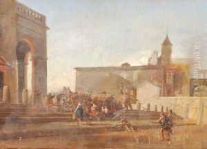 Guardi Figures On Stepsbefore A Church by Francesco Guardi