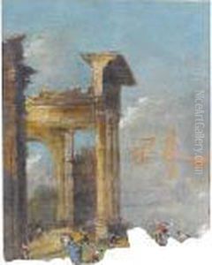 Figures Before The Ruins Of A Colonnade by Francesco Guardi