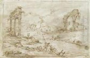 Capriccio Ruderi Con Lago by Francesco Guardi