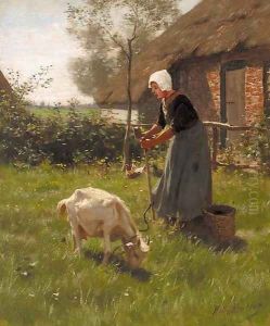 A farmer's wife tending to the livestock by Willy Martens