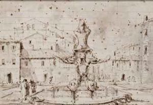 Personnages Autour De La 
Fontaine Du Triton A Rome; Et Gondolesdevant Le Palazzo Labia A Venise