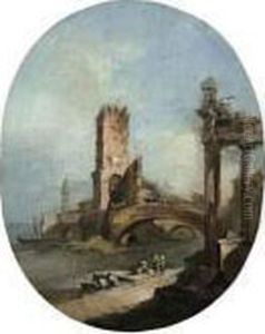A Capriccio With A Ruined Temple, A Fortified Bridge And Acampanile On The Lagoon