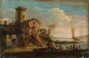 Pecheurs Et Promeneur Au Bord D'un Lac by Francesco Guardi