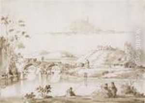 Fluslandschaft Mit Brucke Undanglern by Francesco Guardi