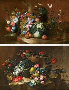 Blumenstillleben Mit Flechtkorb