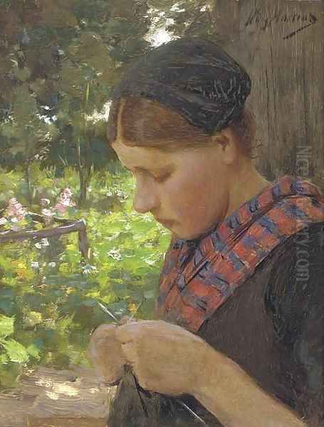 A girl knitting - view 1