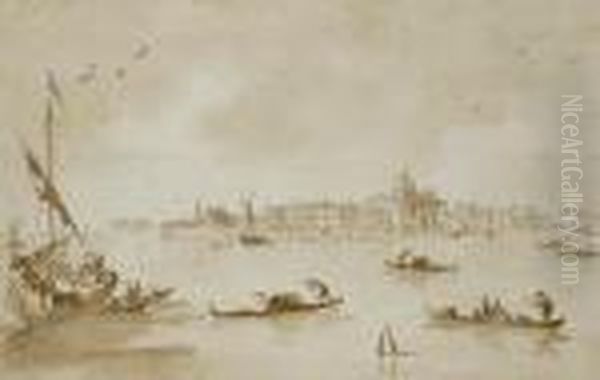 L'ile De La Giudecca Avec L'eglise Des Zitelle, Des Gondoles Aupremier Plan - view 1